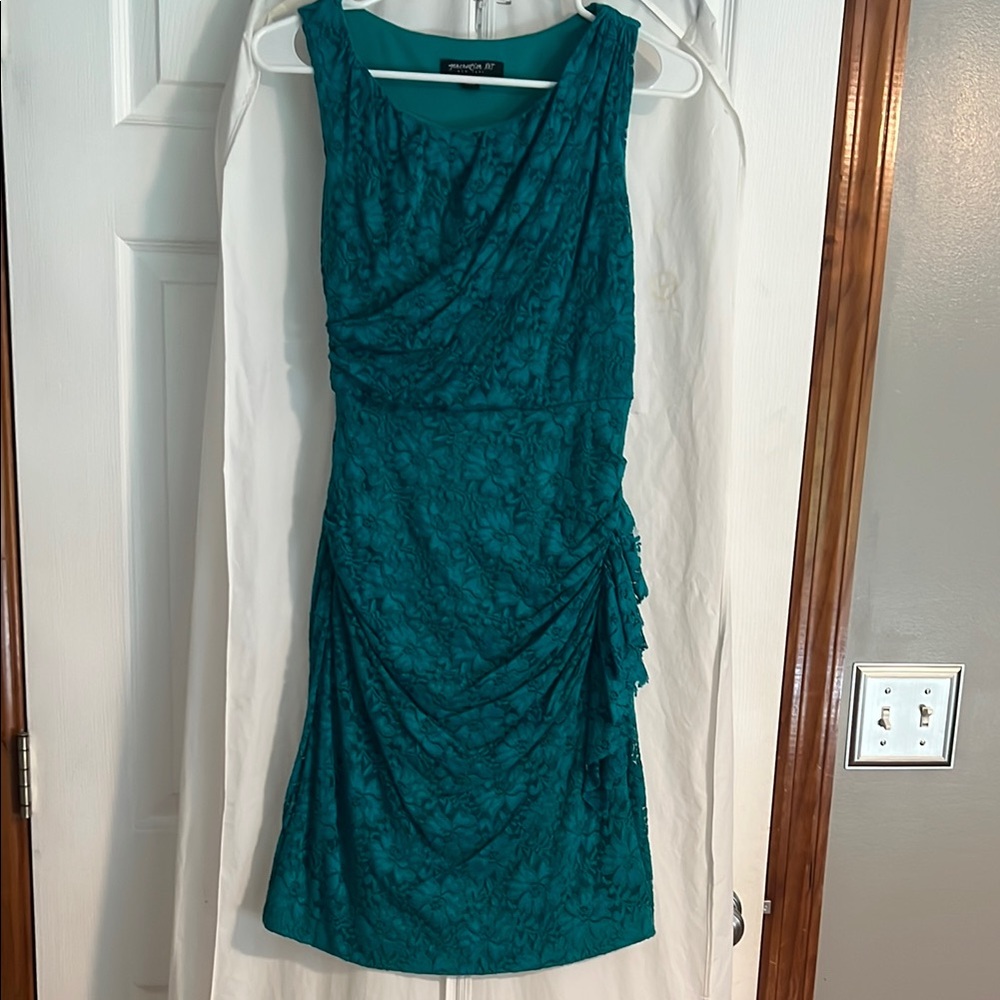 New York & Company Green Ruched Cocktail Mini Dress